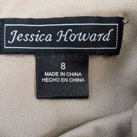 Jessica Howard Ruffle Dress Gold 8 Pearl Accents Mini Short Sleeveless Vneck Zip - Picture 7 of 10